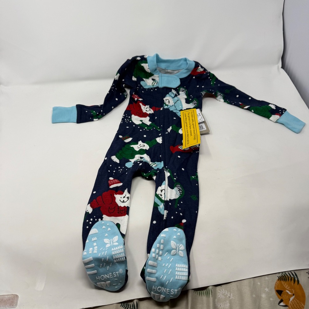 Honest Baby Organic‎ Cotton Footed Pajamas Skiing Polar Bear Navy 12M S120ESB312